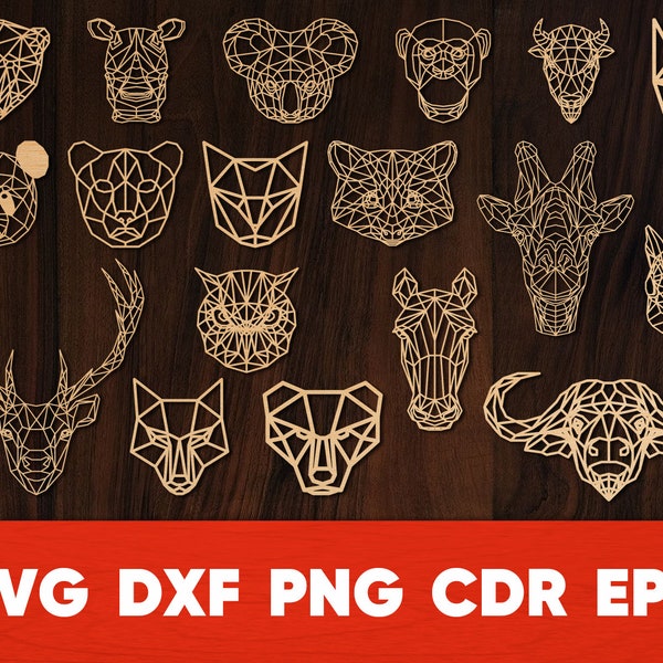 Line Animal Set svg, Wall Decoration Wood Panel Panda Pattern, Download Vector Cricut eps cdr dxf Bison, Monkey, Horse