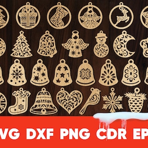 Christmas Tree Decorations SVG Wood Balls for Laser Cut, Plywood balls Ornaments Clip Art for Glowforge, Christmas earrings