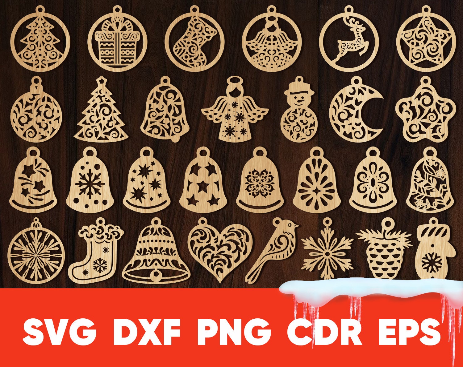 laser cutting Digital files cdr dfx festive Christmas bauble design dwg ...