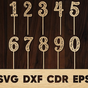 Cake topper svg Set van 10 Numbers Digital bestand, instant download cnc voor laser machine, Happy verjaardag cake toppers svg eps dxf cdr