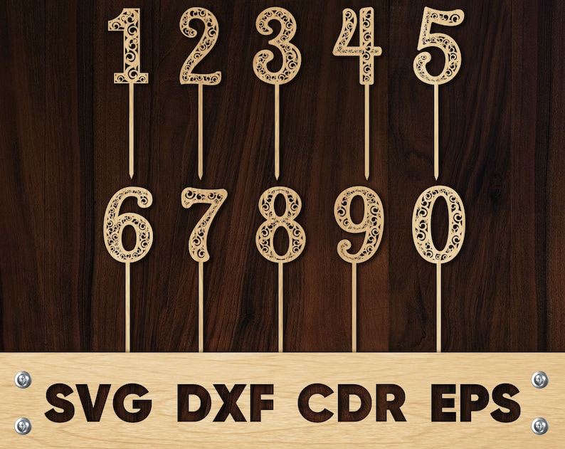 Cake Topper Svg Set Of 10 Numbers Digital File Instant Etsy