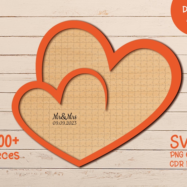 Wedding Wood Guest Book Puzzle svg for Lasser Cut Wedding Decor Custom Heart 300 Pieces