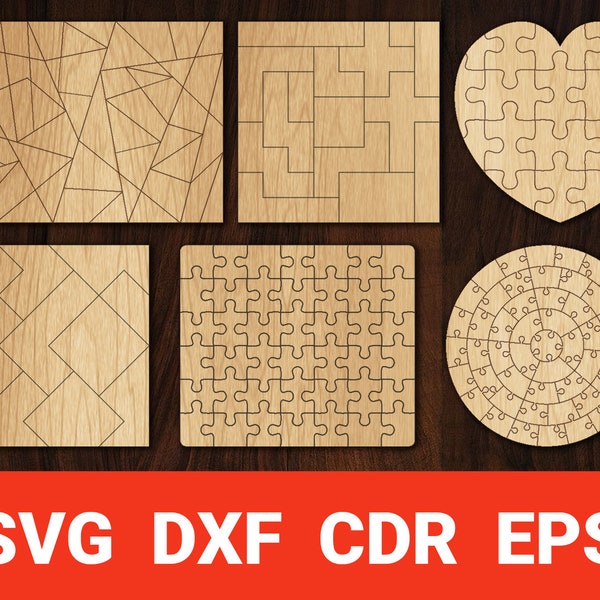 Puzzle Pieces svg Set, Heart Square Circle Puzzle dxf, Laser cut files for Glowforge, Cricut CNC machines