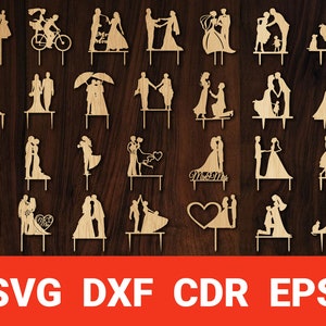 ケーキ用カップル トッパー svg cdr dxf eps、レーザー マシン用ウェディング ケーキ トッパー、Mr & Mrs カスタム イニシャル ファミリー