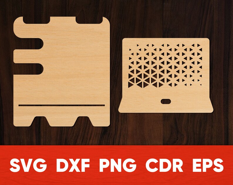 May include: Two wooden cutouts, one is a blank rectangle with a small shelf and the other is a rectangle with a geometric pattern. Both are designed for laser cutting.