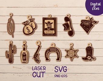 カウボーイブーツイヤリング svg 木製レーザーカットウエスタン Cricut および Glowforge ファイル
