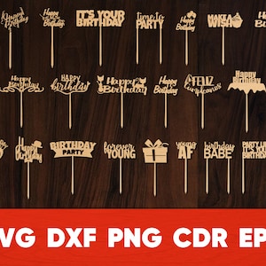 Topper de bolo de feliz aniversário svg, arquivo de corte a laser, corte de madeira, download instantâneo, decorações de festa cnc para silhueta cricut