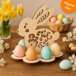 Easter Egg Stand Bunny Laser Cut Vector File, Easter egg laser cut svg, Wood Easter DXF, Laser Cut Vector FIle, Easter Digital Vector Art
