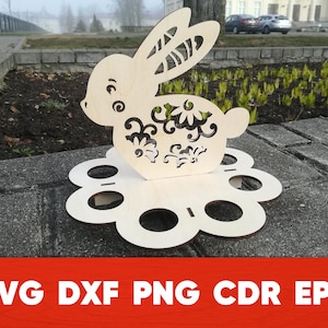 Soporte de huevo de Pascua Bunny Laser Cut Vector File, huevo de Pascua corte láser svg, madera Pascua DXF, archivo vectorial de corte láser, arte vectorial digital de Pascua