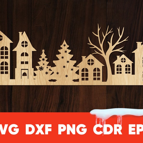 Christmas House svg, Home Wood Decoration template for laser cut, Glowforge files digital download