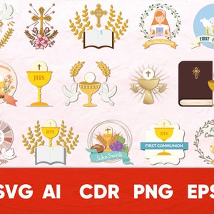 First Communion SVG, JHS Christian Baptism svg sticker, Religious svg for Cricut,  La Mia Cresima eps files
