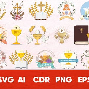 Erstkommunion SVG, JHS Christian Taufe svg Aufkleber, religiöse svg für Cricut, La Mia Cresima eps Dateien