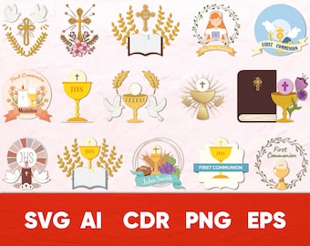 初聖体拝領 SVG バンドル: キリスト教の洗礼グラフィック (デジタルダウンロード)