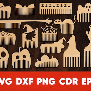 May include: A set of 14 Halloween-themed SVG files for crafting and cutting. The designs include a variety of spooky and whimsical images, such as ghosts, pumpkins, skulls, and combs. The files are perfect for creating unique Halloween decorations, party favors, and more.