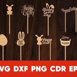 Feliz Páscoa Bolo Topper svg Glowforge Cricut Silhueta Decoração de Bolo de Dia de Páscoa Corte de Madeira a Laser Coelho e Suporte de Ovo svg
