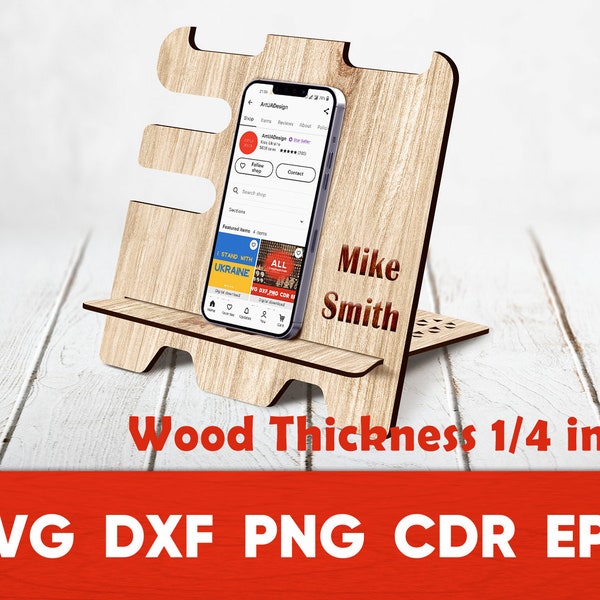 Wood Phone Stand SVG pattern for Laser Cut, Vector for Laser Cutting CNC, cdr docking station, laser cut template Cricut Silhouette