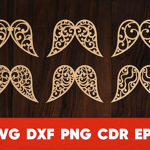 May include: Six different designs of angel wings with intricate cut-out patterns. The wings are made of wood and are perfect for crafting projects.