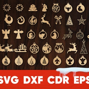 Adornos navideños SVG (archivos de corte): copos de nieve, ciervos y ángeles (descarga digital)