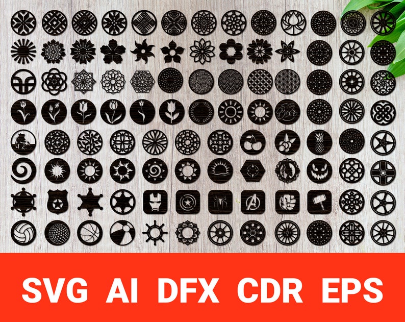 Coasters Set SVG Stencil DXF Template for Laser Wood Cut Etsy