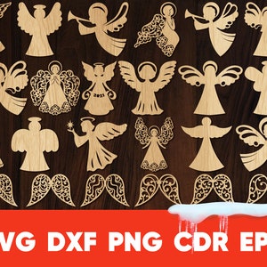 Vrolijke Kerst Engel svg en Gelukkig Nieuwjaar, Laser Gesneden Decoratieve Engel Sierset, Papier Gesneden Decoratieve Engelenvleugels