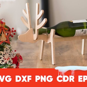 Wijn houder herten SVG, laser gesneden vector DXF, vector bestanden voor CNC, kerstcadeau DIY