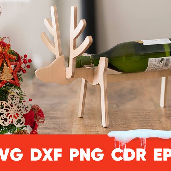 Wine Holder Deer svg, vector de corte láser DXF, archivos vectoriales para cnc, regalo de Navidad DIY