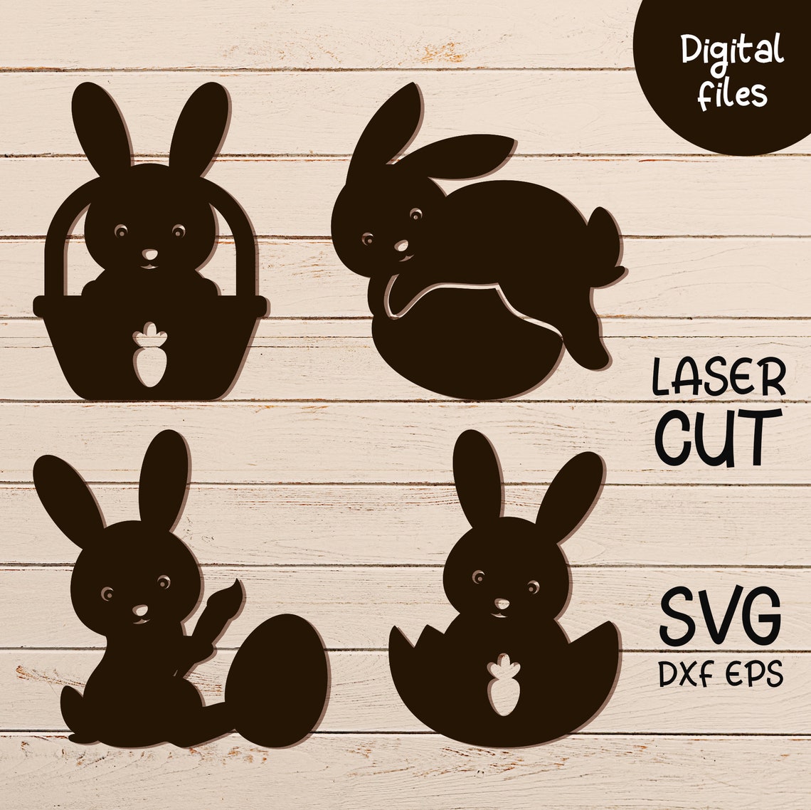 Easter Bunny Svg Laser Cut Vector File, Cricut Wood Easter DXF, Laser ...