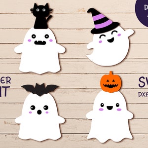 Cute Halloween Ghost svg, Halloween Laser Cut File Bat Ghost Bundle, Glowforge Halloween Sign Bundle png