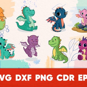 Baby Dragon SVG Sticker Cricur Cute Dragons Clip Art Vector Dragons Layered For Birthday Decoration svg Cricut