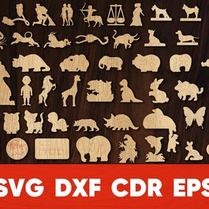 Puzzle Animal Bundle svg, Plantilla para máquinas cnc de corte láser, Silueta Cricut Glowforge