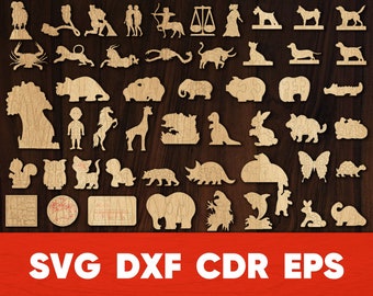 Puzzle Animal Bundle svg, Stencil for Laser Cut cnc Machines, Silhouette Cricut Glowforge