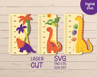 Regla de crecimiento cortada con láser SVG: Decoración de dinosaurios (archivos digitales)