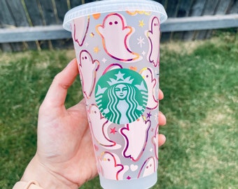 Personalized Starbucks Valloween Valentine Spooky Ghost Tumbler | with Name | Venti | Cold Cup