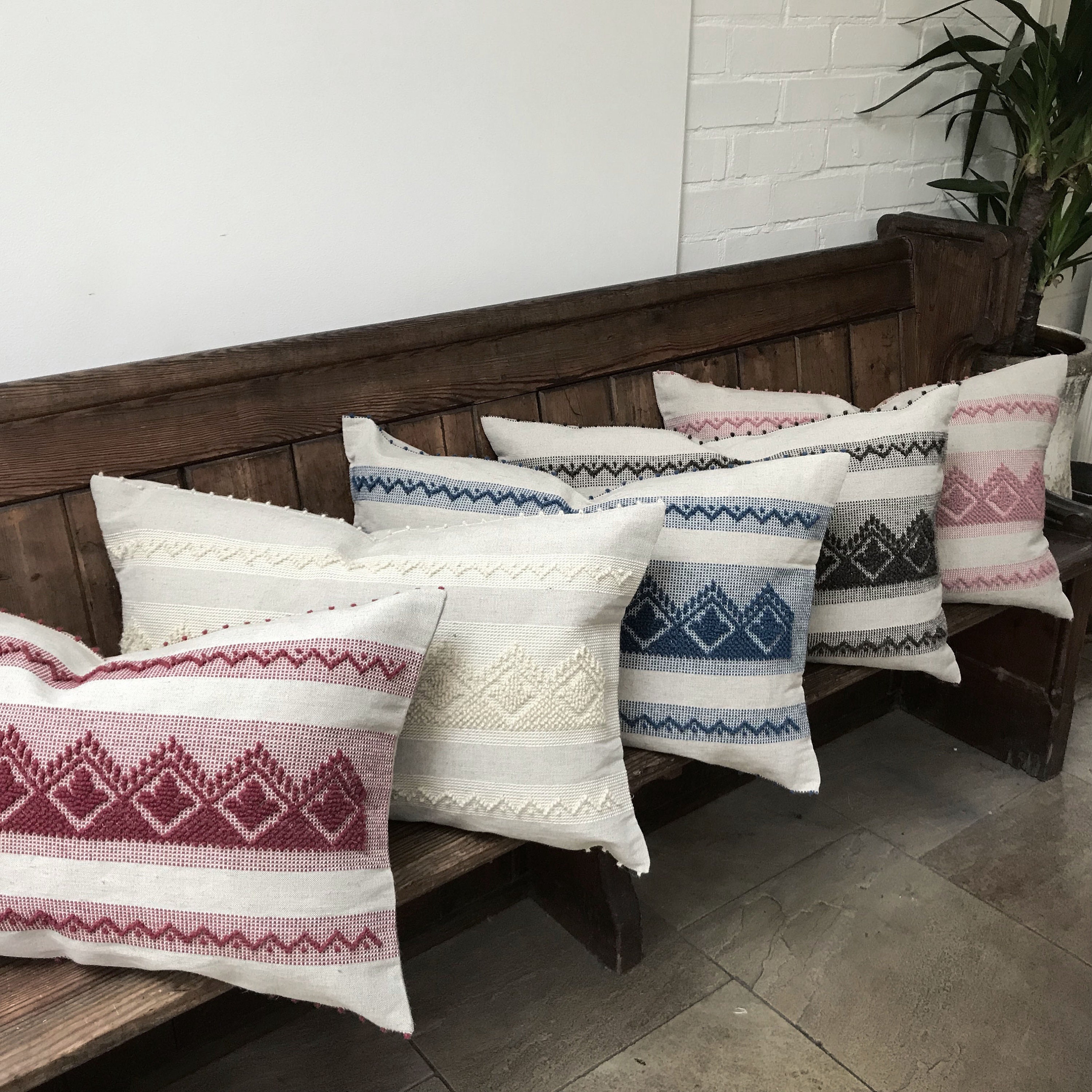 Blue Linen Cushion Cover, Linen and Blue Wool Textured Cushion Cover