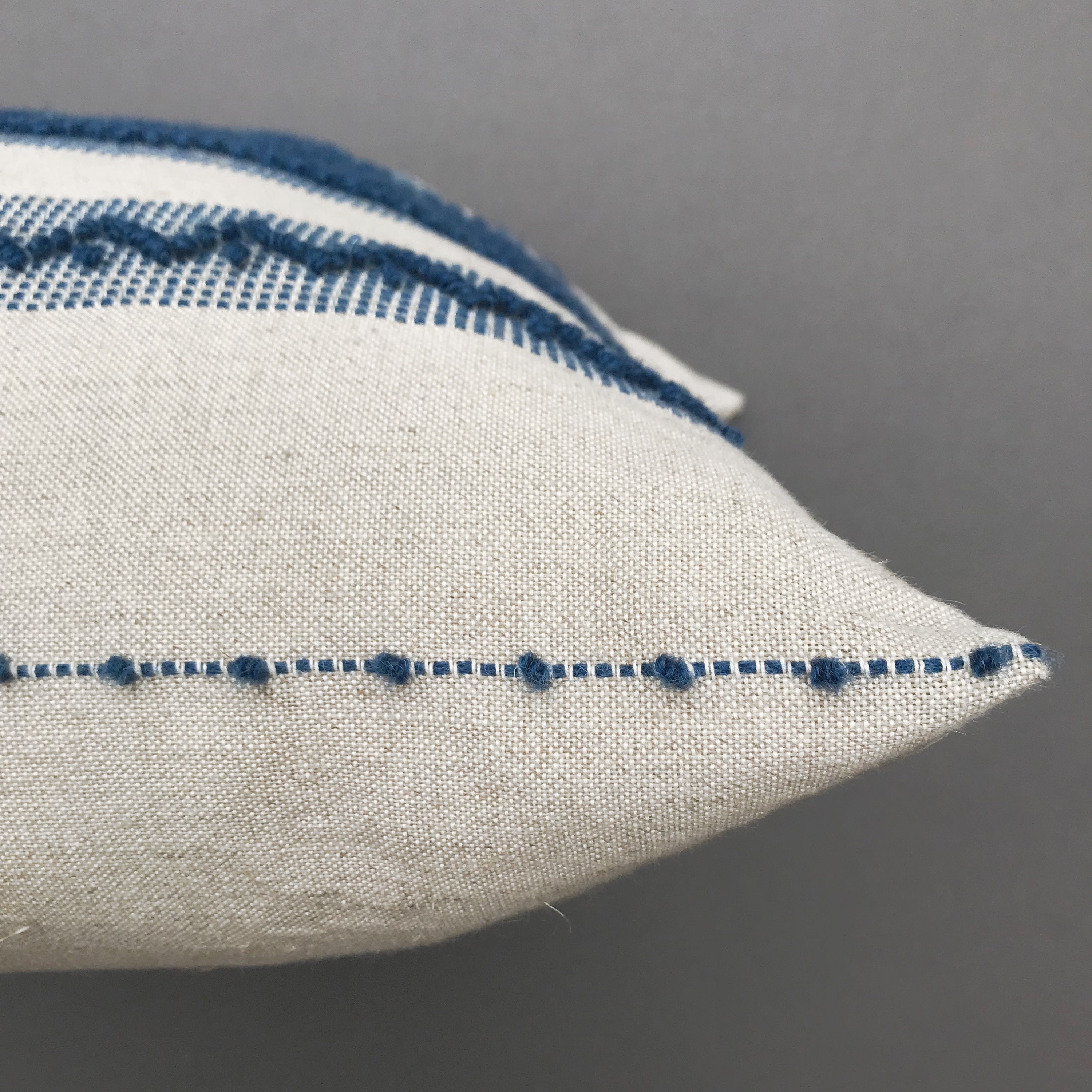 Blue Linen Cushion Cover, Linen and Blue Wool Textured Cushion Cover