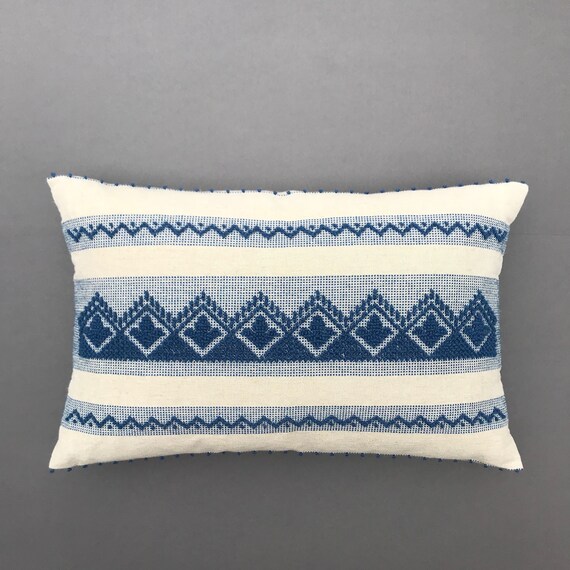 Blue Linen Cushion Cover Linen and Blue Wool Textured Cushion Etsy