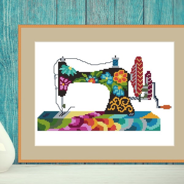 Sewing machine cross stitch / pattern pdf / mandala cross stitch / sewing machine mandala / fashion cross stitch / rainbow cross stitch