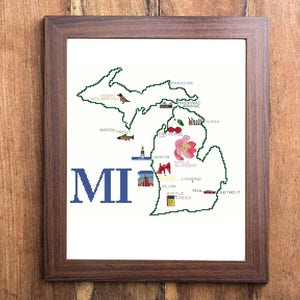 Michigan map Cross Stitch Pattern - Detailed map DIY Chart for State Pride and Souvenirs state symbols map embroidery