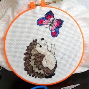 Hedgehog cross stitch mini butterfly pattern cute forest embroidery baby animal friend cute and simple pattern pdf