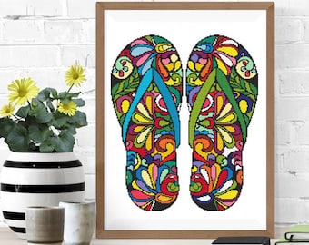 Beach Flip Flop Mandala Cross Stitch Pattern (PDF)