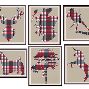 6 Patrones de punto de cruz de Escocia con tartán: mapa, ciervo y terrier (PDF)
