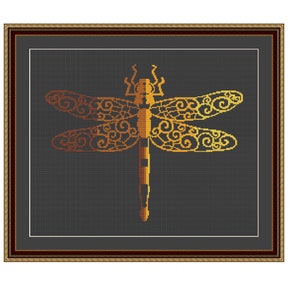Dragonfly Cross Stitch Pattern, Elegant cross stitch, black canvas cross stitch, Insect embroidery, PDF  200 x 161 Stitches only 4 colors