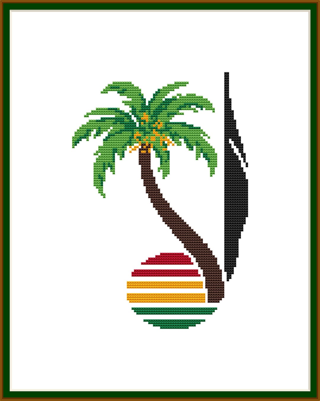 Reggae Music Note Cross Stitch Pattern – Rasta Palm Tree Quaver With ...
