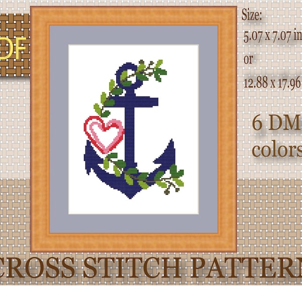 Anchor Cross Stitch With Heart Cross Stitch Pattern Embroidery PDF