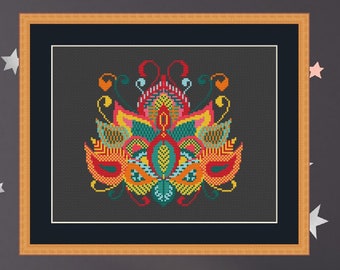 Lotus, cross, stitch, pattern, flower, mandala, India, Buddha, rising, embroidery, needlework, faith, instant download
