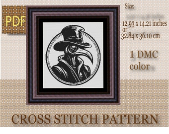 Plague Doctor Cross Stitch Pattern: Gothic Medieval Embroidery (PDF)