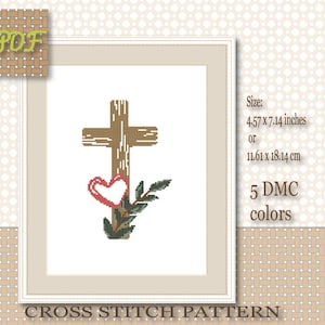 Religious Cross Stitch Christian Pattern With Flowers Embroidery For Baptism Or Passing PDF