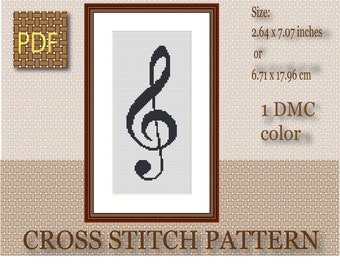 Treble Clef Cross Stitch Pattern, Simple Music Embroidery (PDF Pattern)