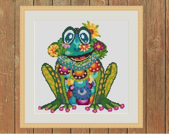 Mandala Frog Cross Stitch Pattern, Charming Animal (PDF Pattern)