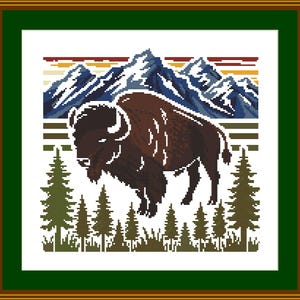 Bison Cross Stitch Pattern Country Rustic image Instant PDF Download 12 colors